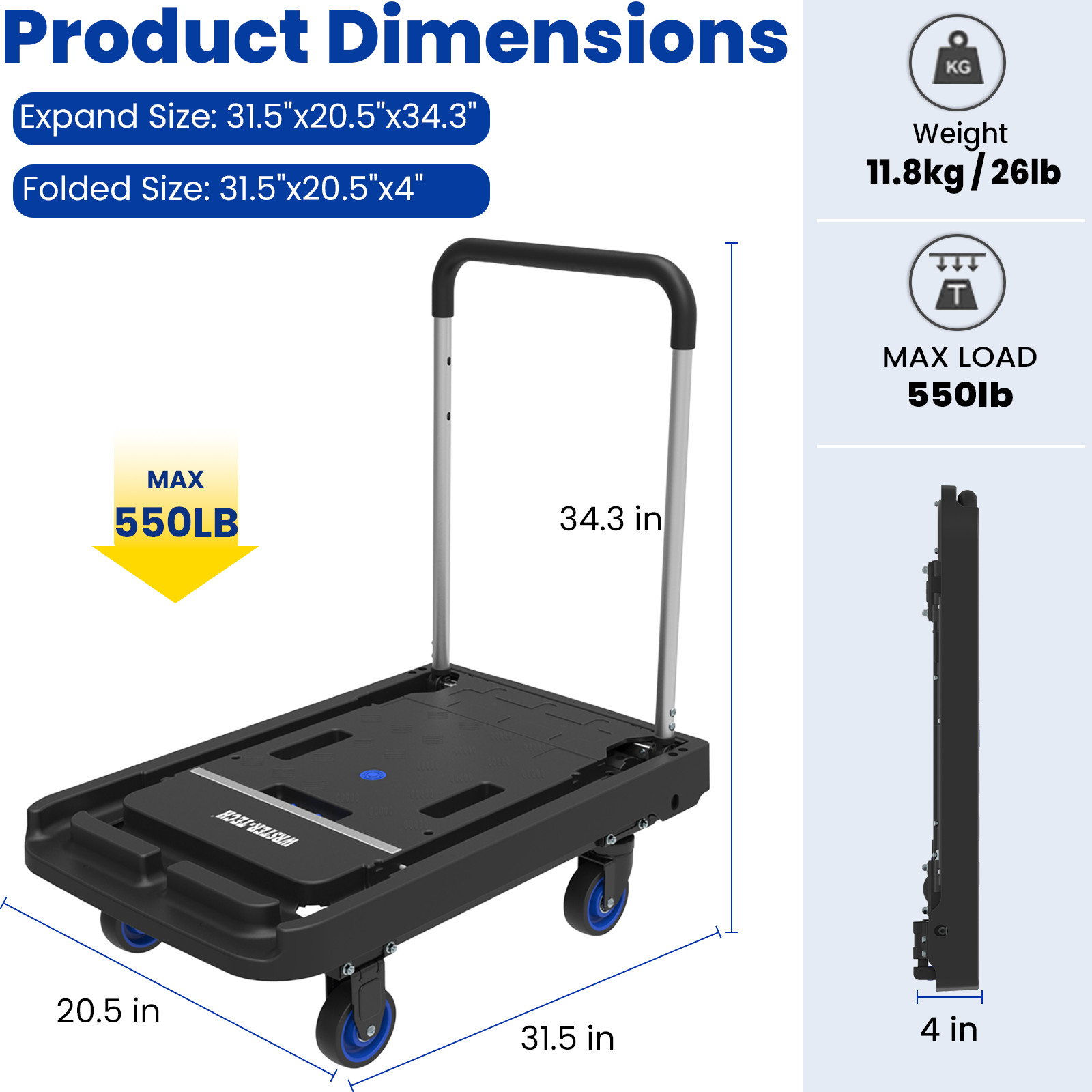 Folding Trolley Cart for for AC200P AC200MAX AC300 Solar Generator Power Station