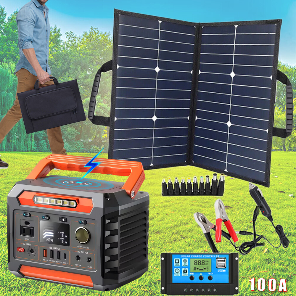 300W Complete Generator Solar Panel Power Bank Station 110V Home Grid System US