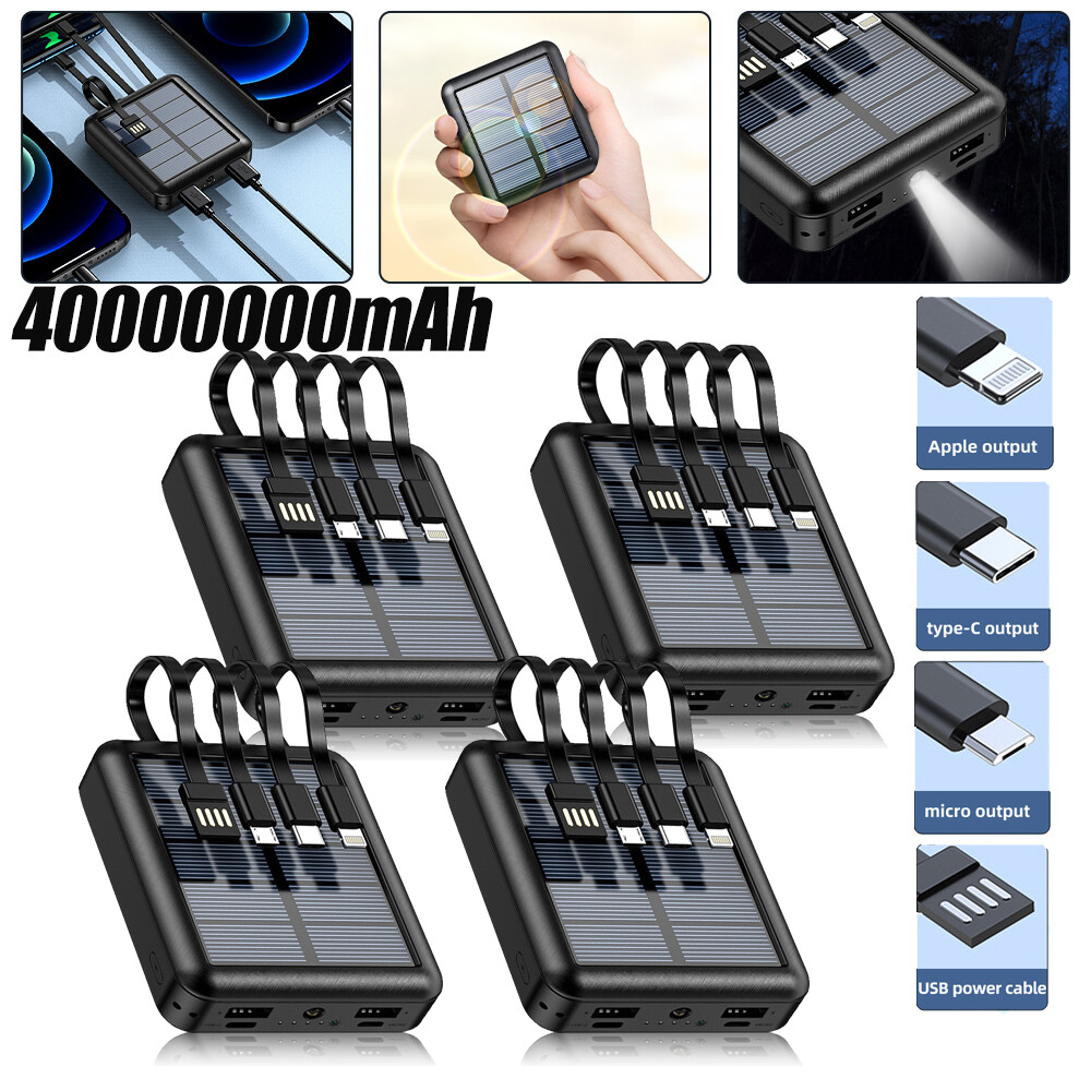 40000000mAh Wireless Solar Power Bank 4 USB Backup External Battery Fast Charger