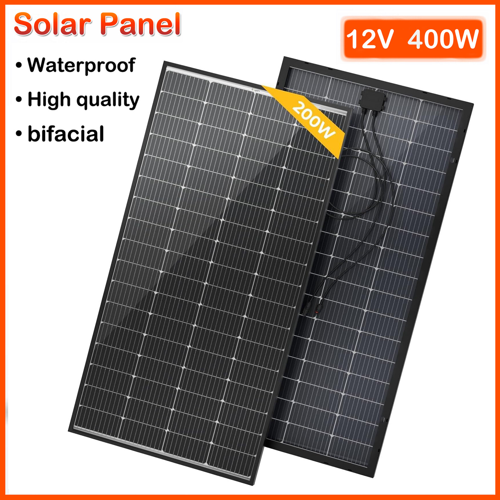 BougeRV BIFACIAL 400W 10BB Solar Panel 23% High-Efficiency for RV Camping Home