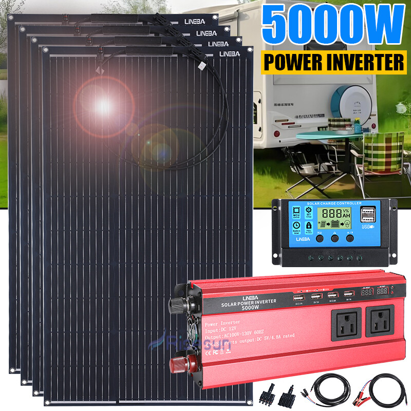 5000W Power Inverter w/ Solar Panel Kit 12V Off Grid For Home RV Camping