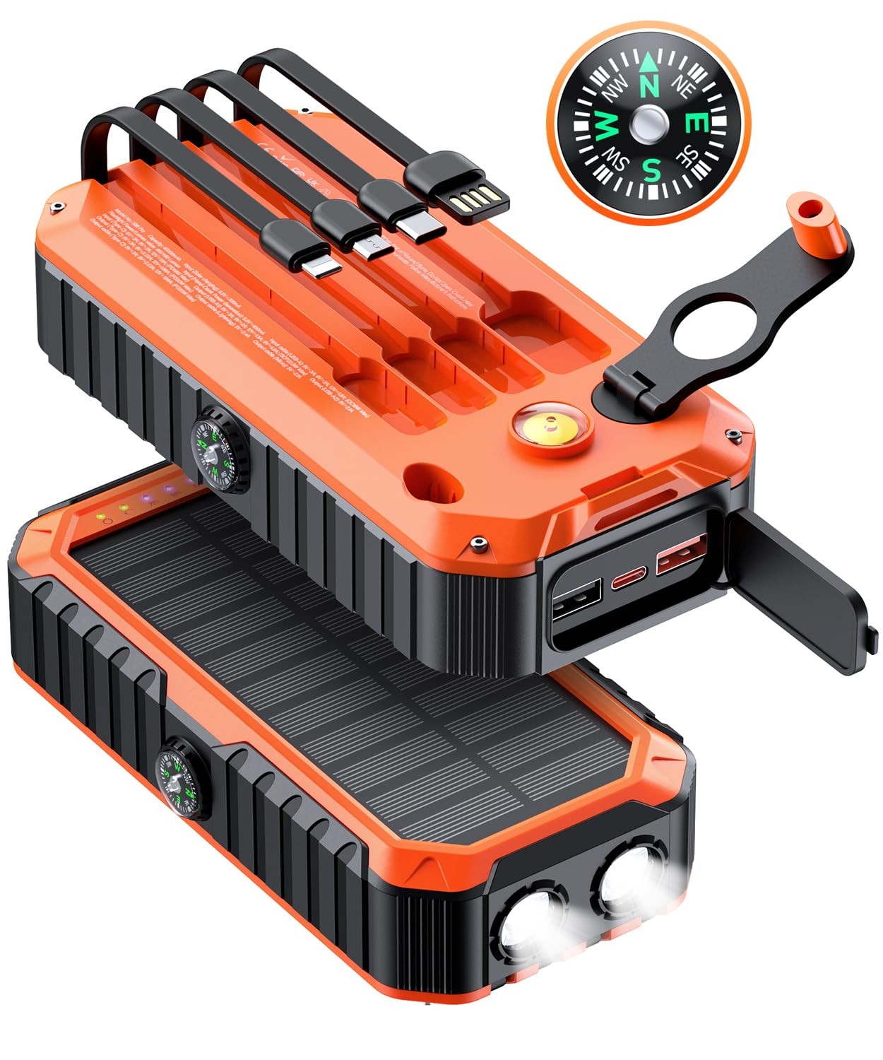 Solar Charger Power Bank 40000Mah Built in 4 Cables and Hand Crank, Portable Cha