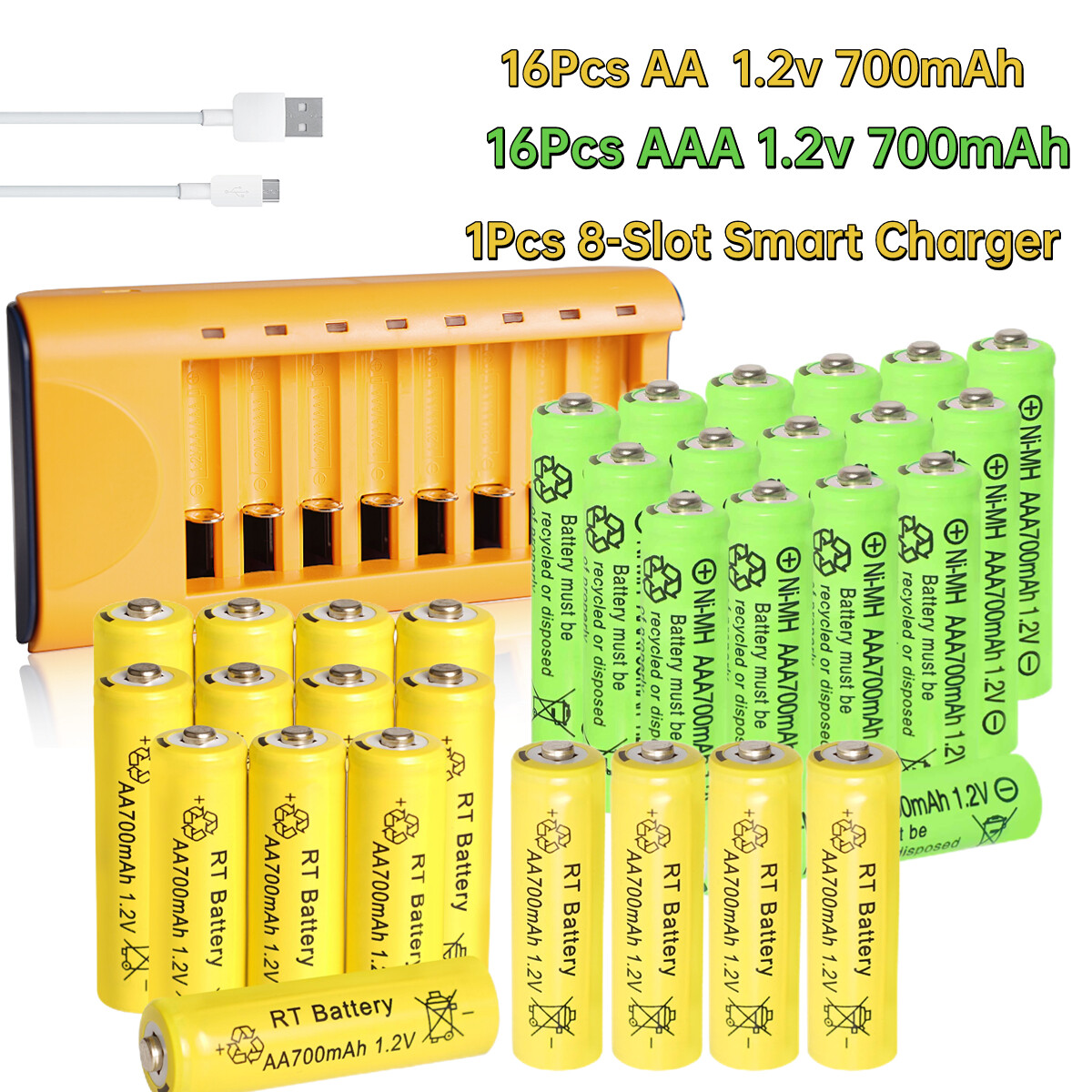 32pcs AA and AAA 1.2V NiMh Rechargeable Batteries 700mah for Garden Solar Lights