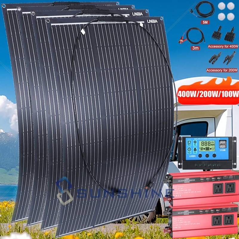 400W ETFE Flexible Mono Solar Panel PV 18V MC4 For Home RV Camping Boat Off-Grid