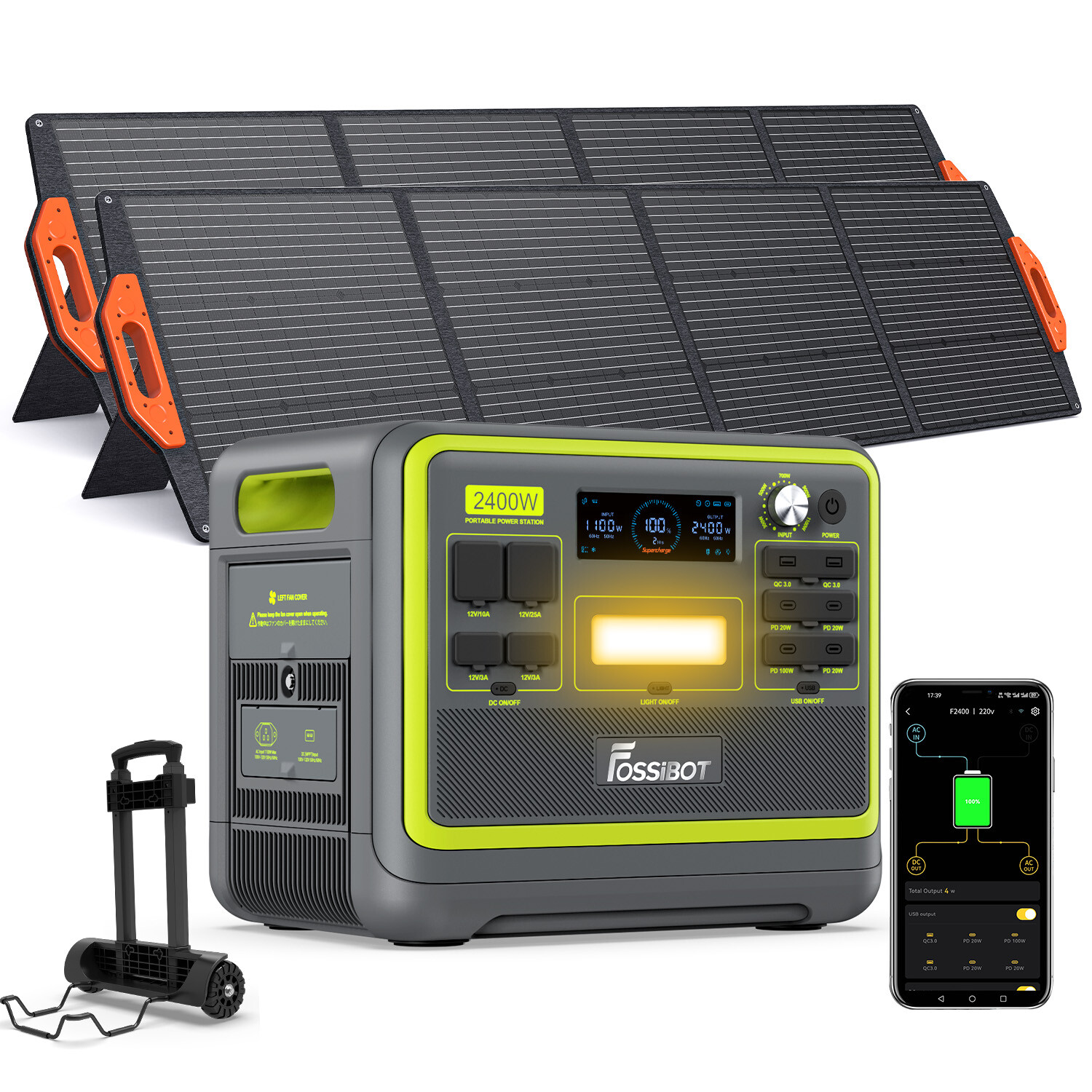FOSSiBOT F2400 2400W Portable Power Station 2048Wh LFP + 200W/400W Solar Panel