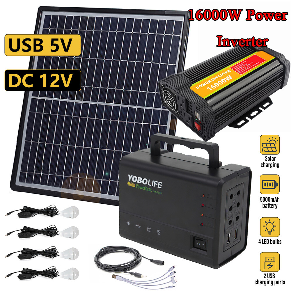 16000W Car Power Inverter 12V- 110V Solar Panel Kit Power Bank Generator Station