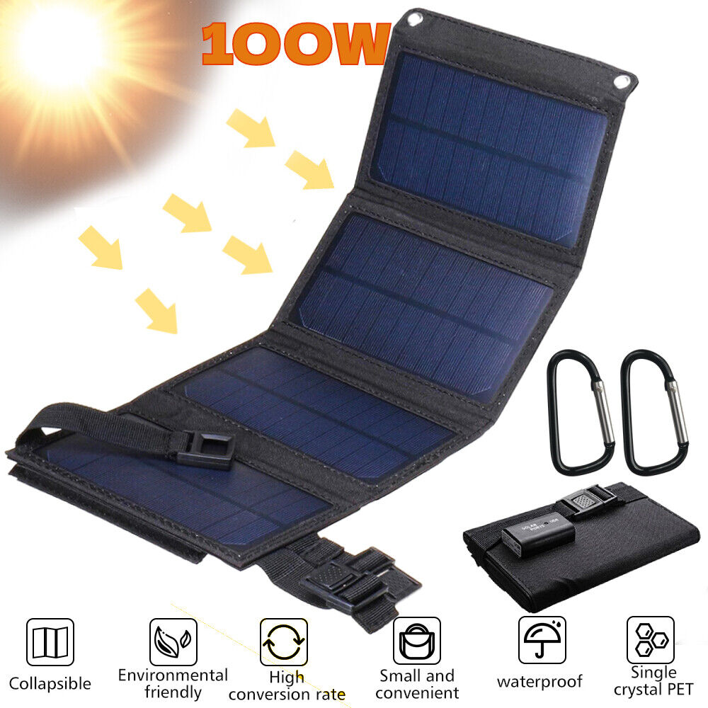 100W USB Solar Panel Kit Folding Power Bank Outdoor Camping Hiking Phone Charger