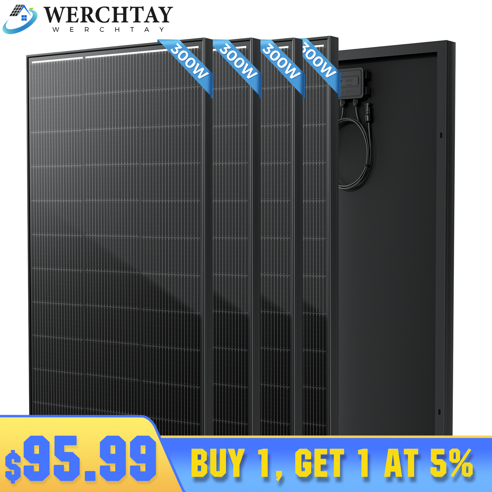 12V 200W 400W 600W 800W Mono Solar Panel All Black Charging Battery RV Home Boat