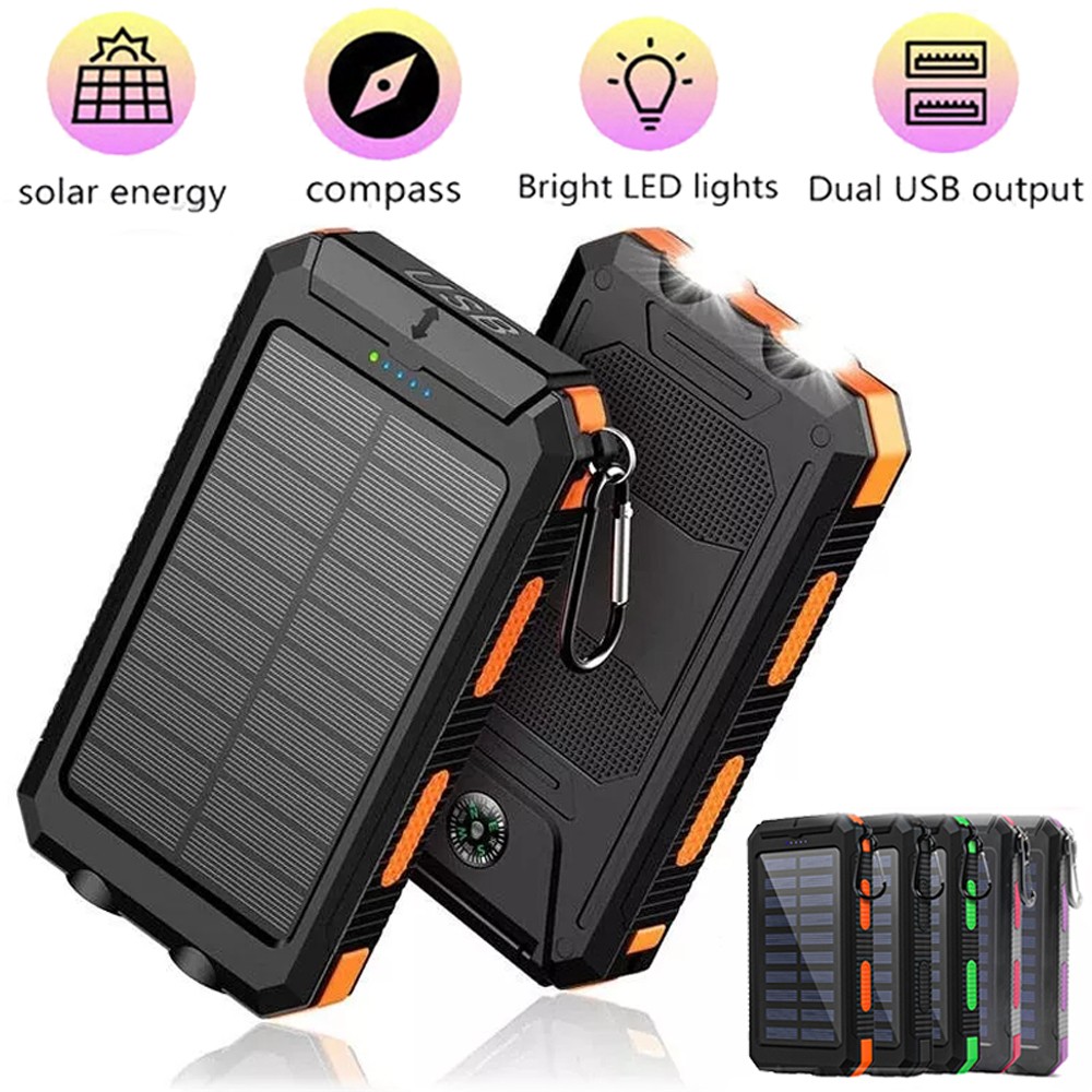 Super Solar Power Bank Portable Charger With Flashlight Compass For Cell Phone