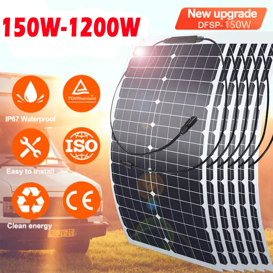 12V 150-1200W Watt Mono Solar Panel Power RV Camping Home Boat Camp Off Grid New