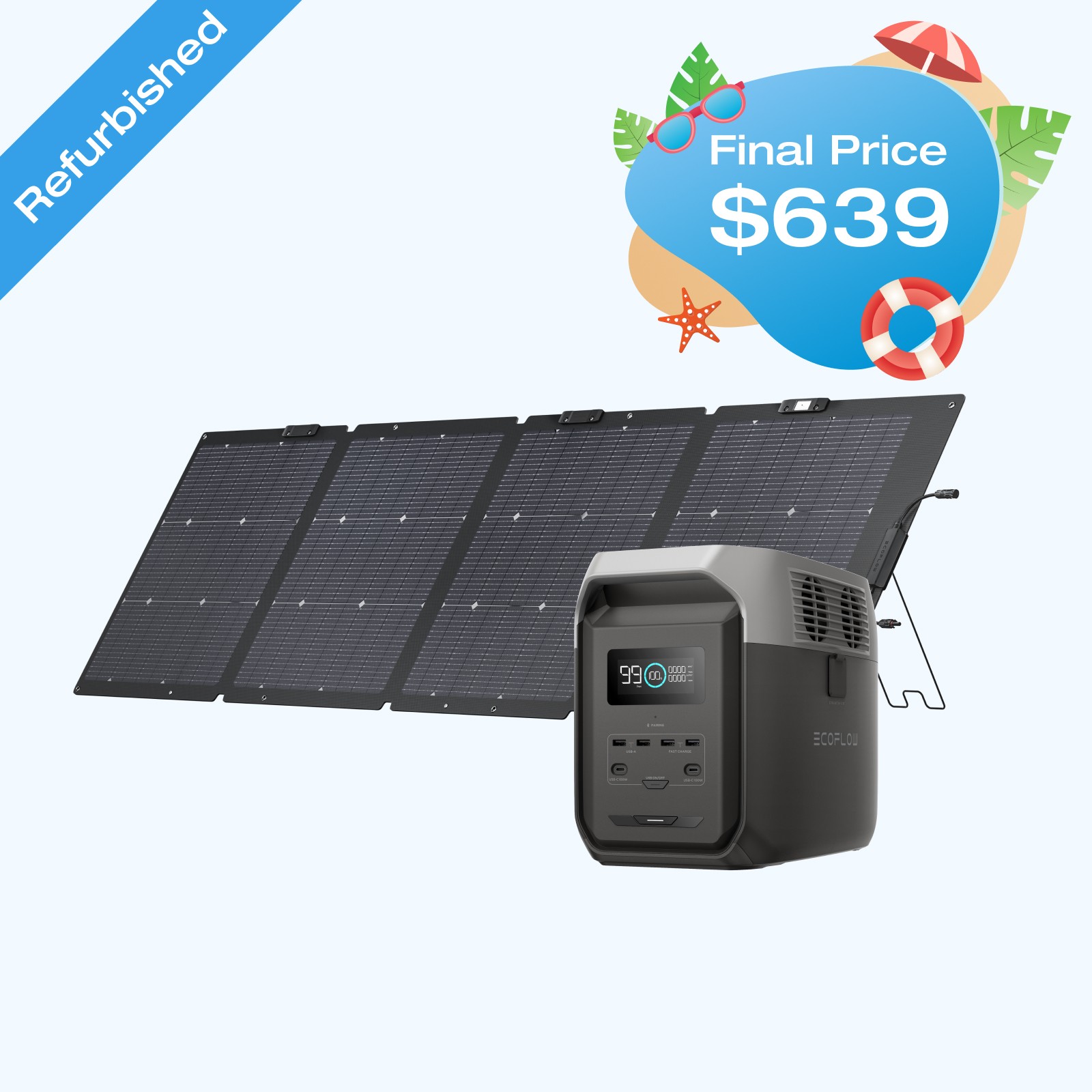 EcoFlow DELTA 3 1500 1536Wh Portable Power Station+220W Solar Panel Refurbished