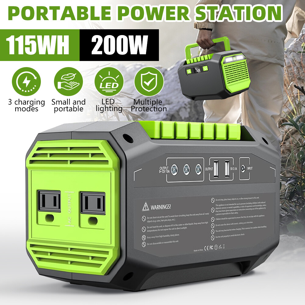 Portable Power Station 200W Solar Generator Lithium Battery 2 AC Fast Charging