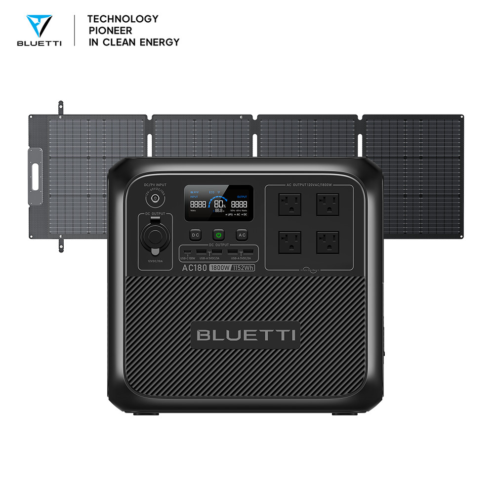 BLUETTI AC180 1800W 1152Wh Solar Generator+200W Solar Panel  Kit MPPT Portable