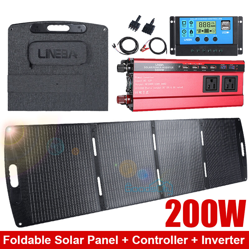 200W Portable Foldable Solar Panel Kit w/Inverter For Power Station RV Camping