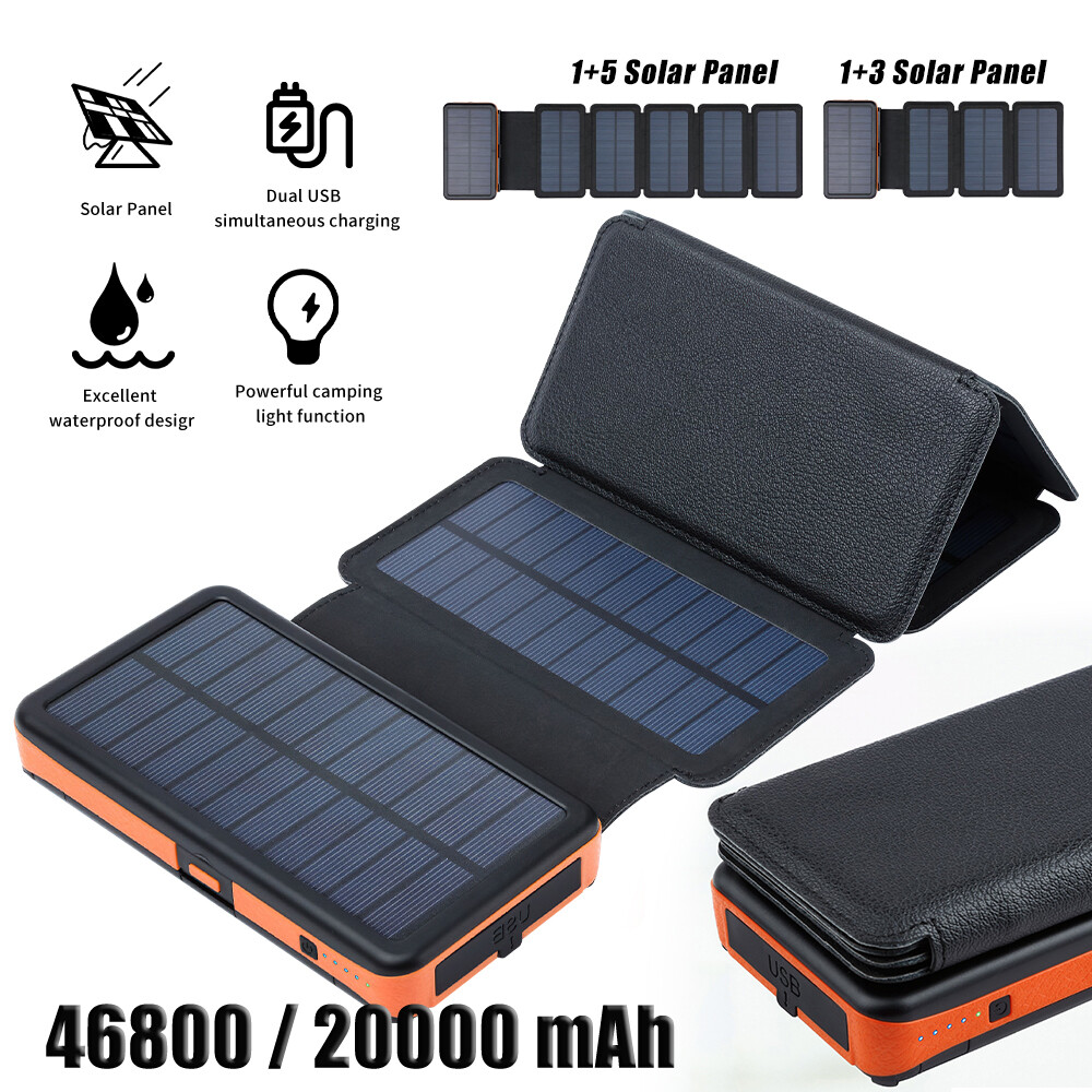 Folding 46800mAh Solar Power Bank 6 Solar Panel Portable Charger For Cell Phone