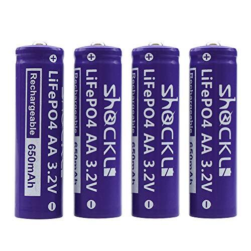 4 Pack- Shockli AA 3.2V LiFePo4 650mAh Battery, AA 3.2V Solar Rechargeable Ba…