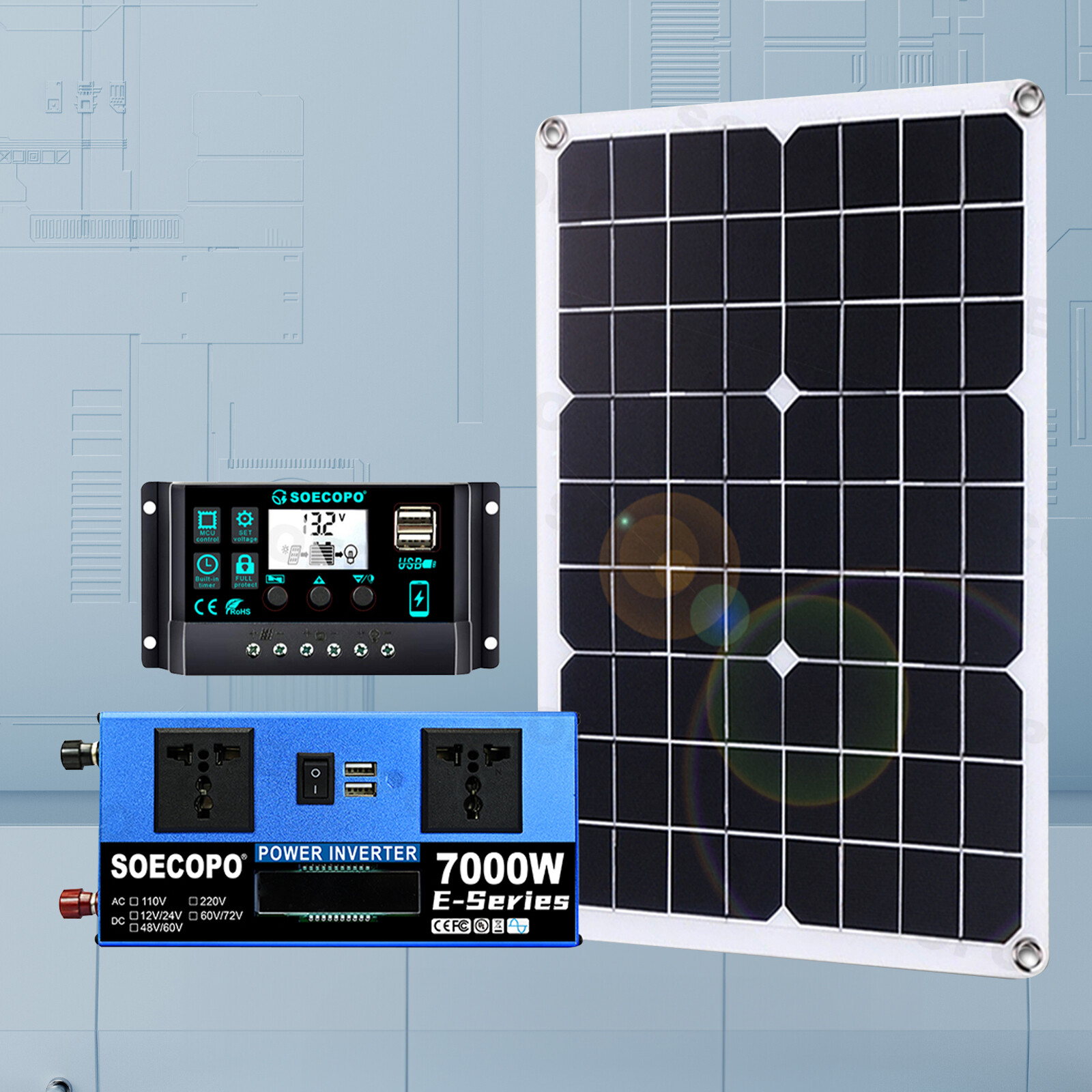 7000W 100A 110V Solar Panel Kit Complete Solar Power Generator Home Grid SysteEc