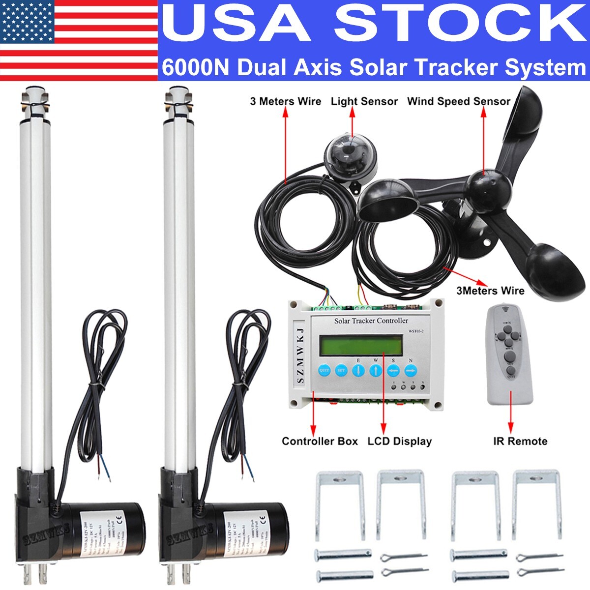 SZMWKJ 6000N Solar Panel Kit Tracking System Dual Axis W/ LCD Tracker Controller