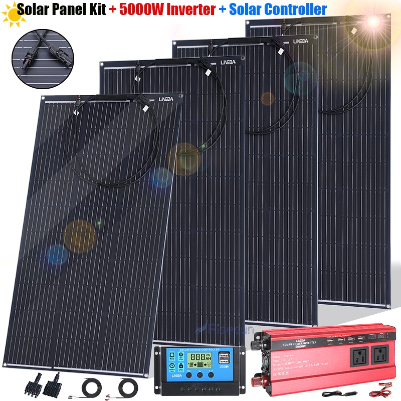 200W 400W Solar Panel 12V Battery Charger Kit w/ Power Inverter Home RV Off Grid