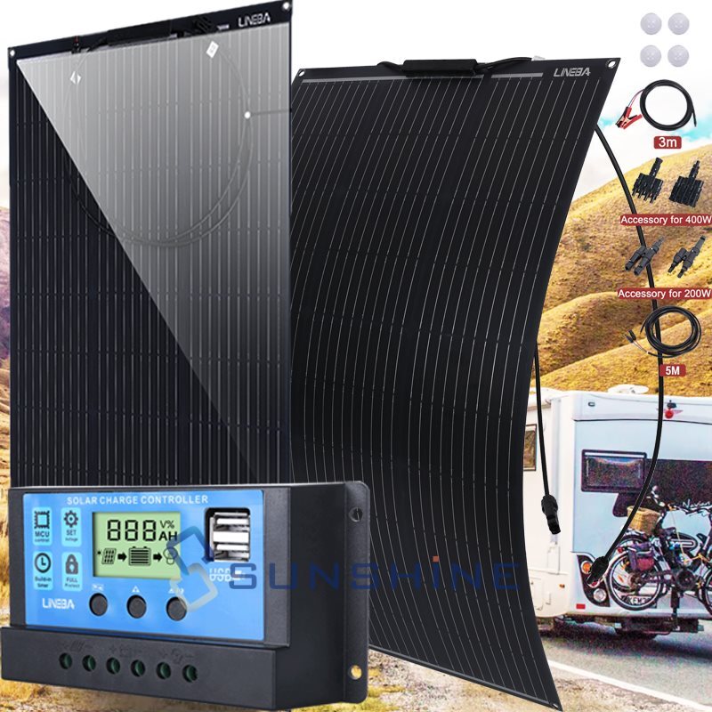 Flexible Solar Panel 400W 200W 12V Mono Off-Grid Charger for Marine RV Cabin Van