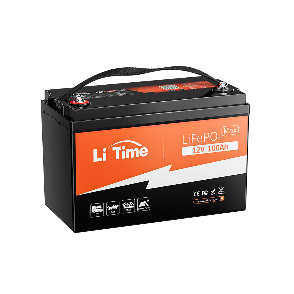 LiTime 12V 100Ah Max LiFePO4 Lithium Battery 200A BMS 2560W For RV Marine  Solar