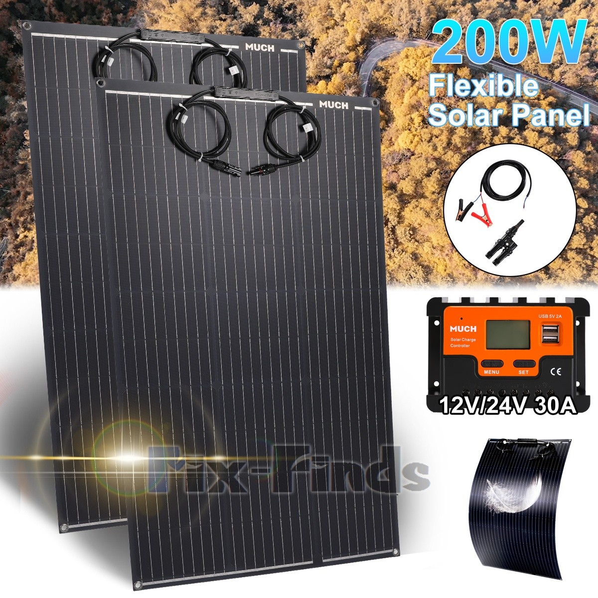 200W Flexible Lightweight Monocrystalline Solar Panel High-Efficient Home RV Car