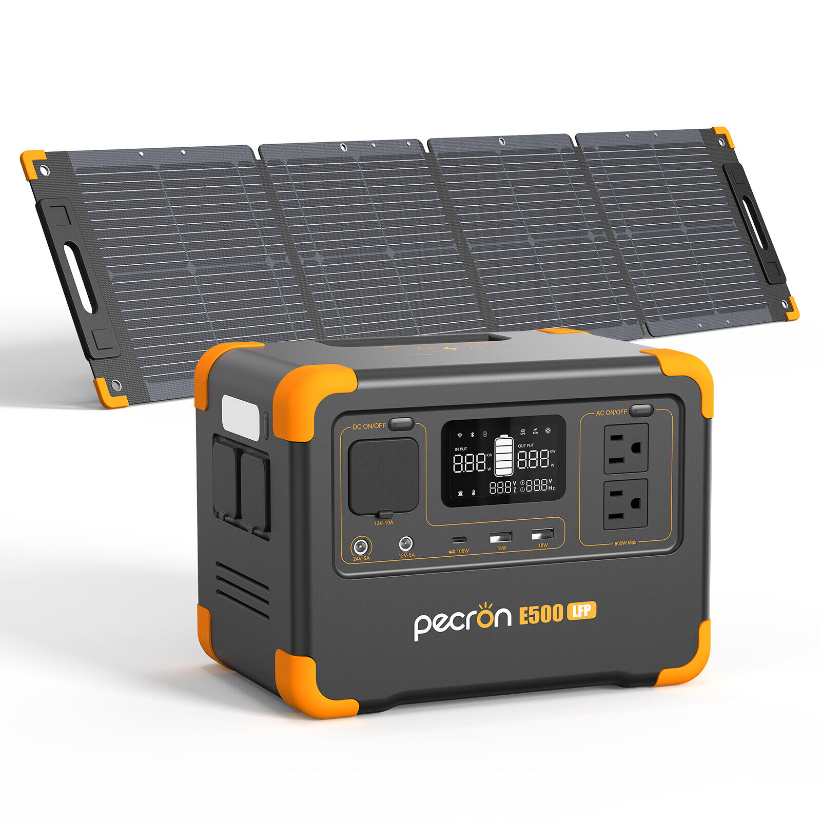 Pecron E500LFP 576Wh 600W Solar Generator LiFePO4 Battery with 100W Solar Panel
