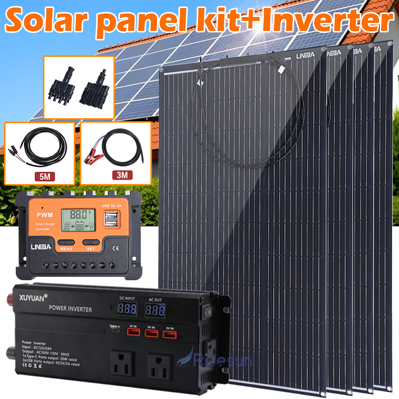 Complete Kit 4000W Inverter & Solar Panel with Controller Home 110V Grid System