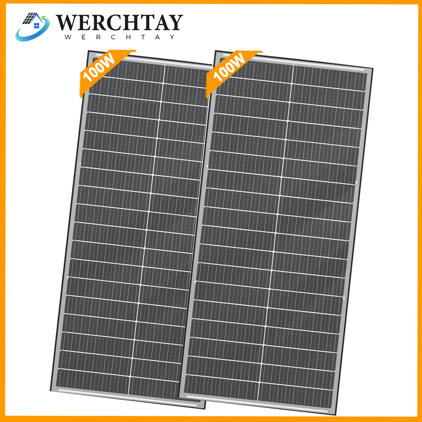 Werchtay 100Watt Bifacial 2Pack Solar Panel 12V Mono Home PV Power Off-Grid Boat