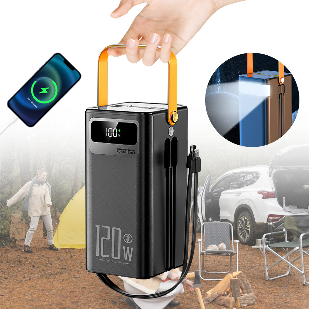 80000mAh Portable Charger Power Bank 120W Fast Charging and Built-in 2 Cables