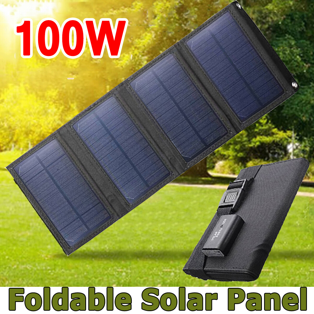 Portable 100W USB Folding Solar Panel Charger Solar Power Bank for Cell Phone US