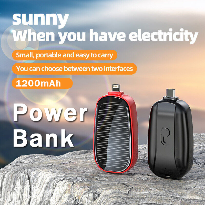 1200mAh Mini Solar Power Bank Portable Keychain Charger Battery For Cell Phone