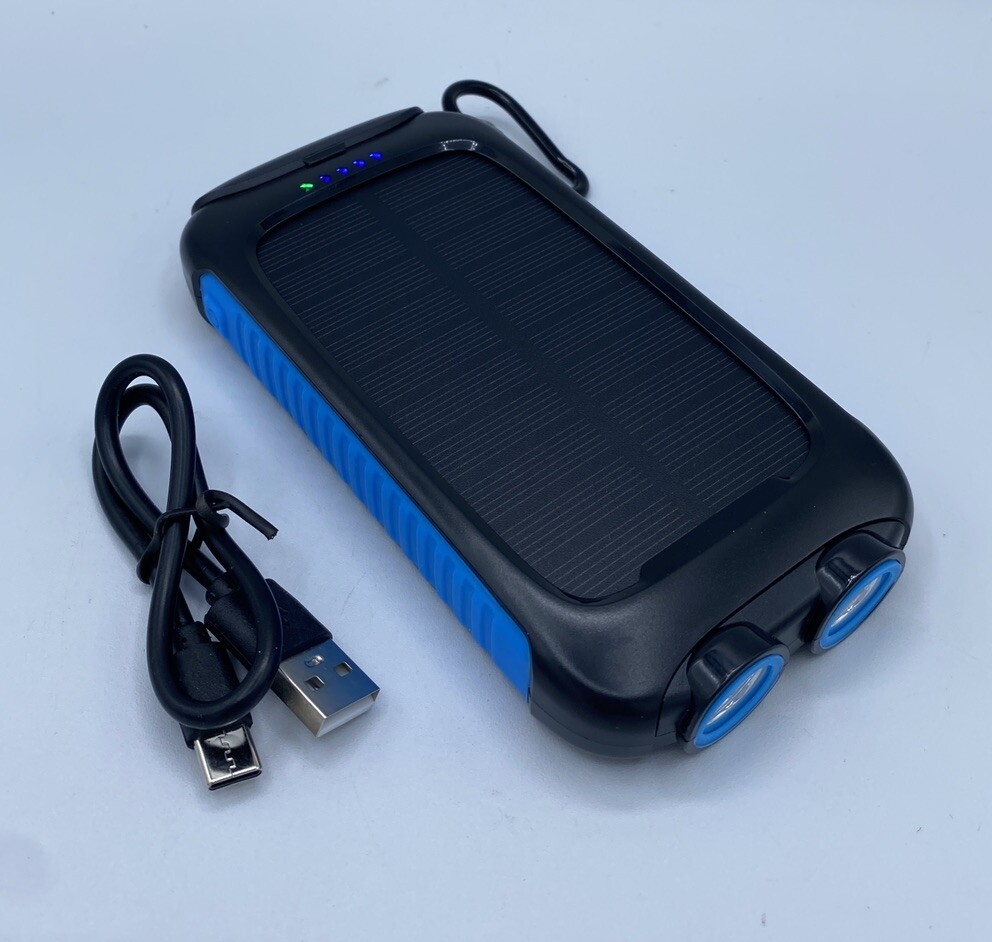 Solar Power Phone Bank 38800mAh With LED Flashlight Potable Charger Blue New
