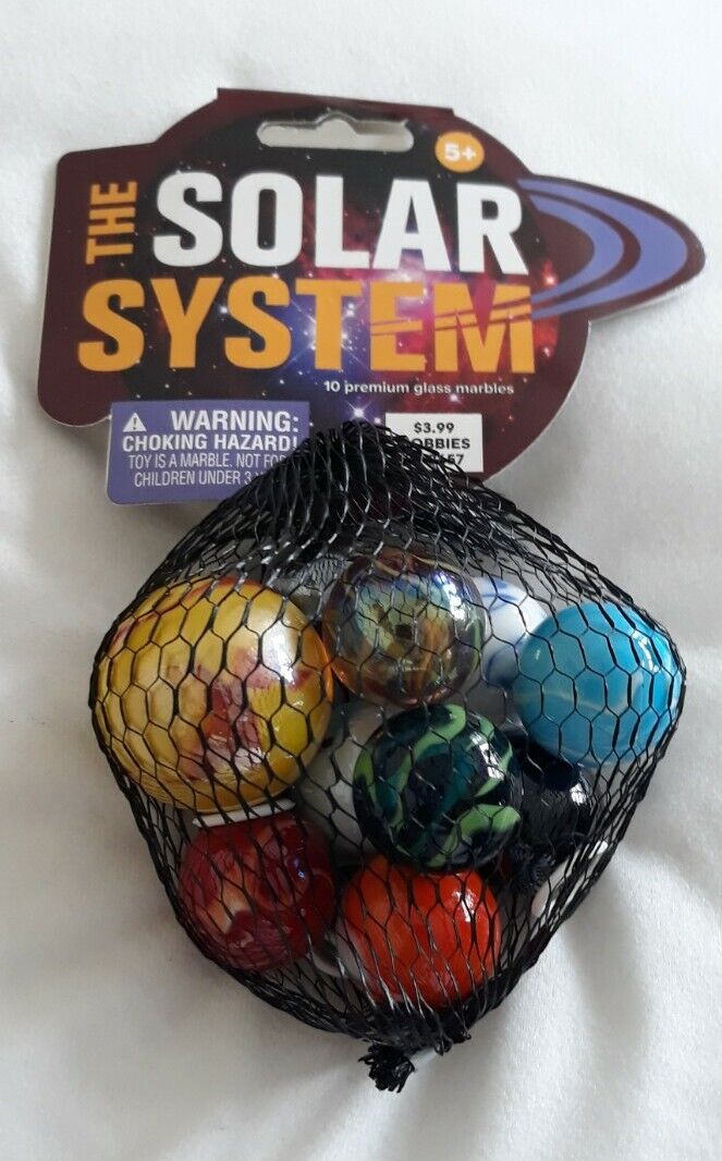 Solar System 10 Glass Marbles w/Ring Stands. New in Bag AS SHOWN. MADE IN MEXICO