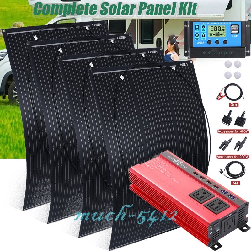 100W Complete Solar Panel Kit Solar Power Generator 30A Home Camper Grid System