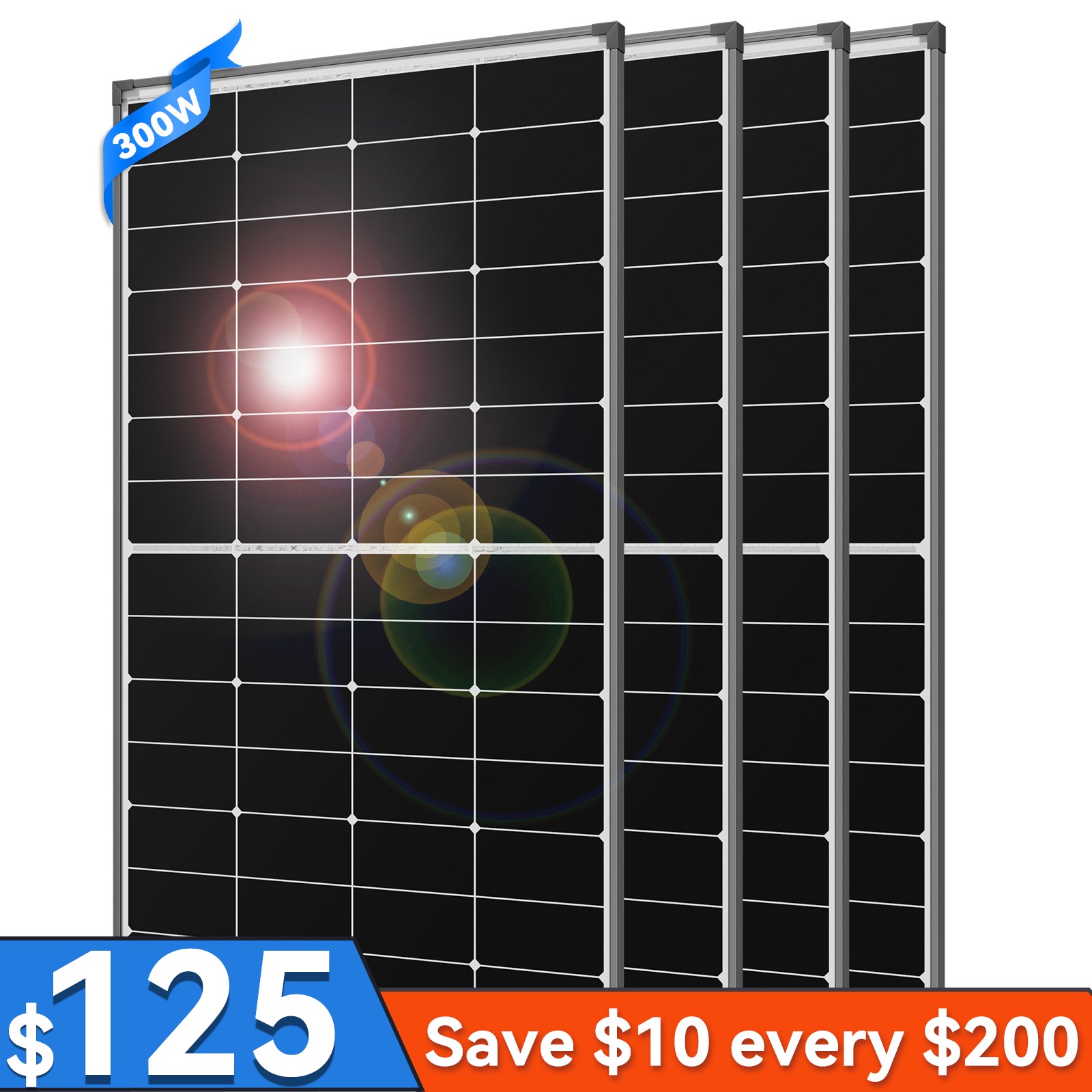 300W 600W 1200W 1800W Mono Solar Panel High Efficiency TOPCon Technology RV Home