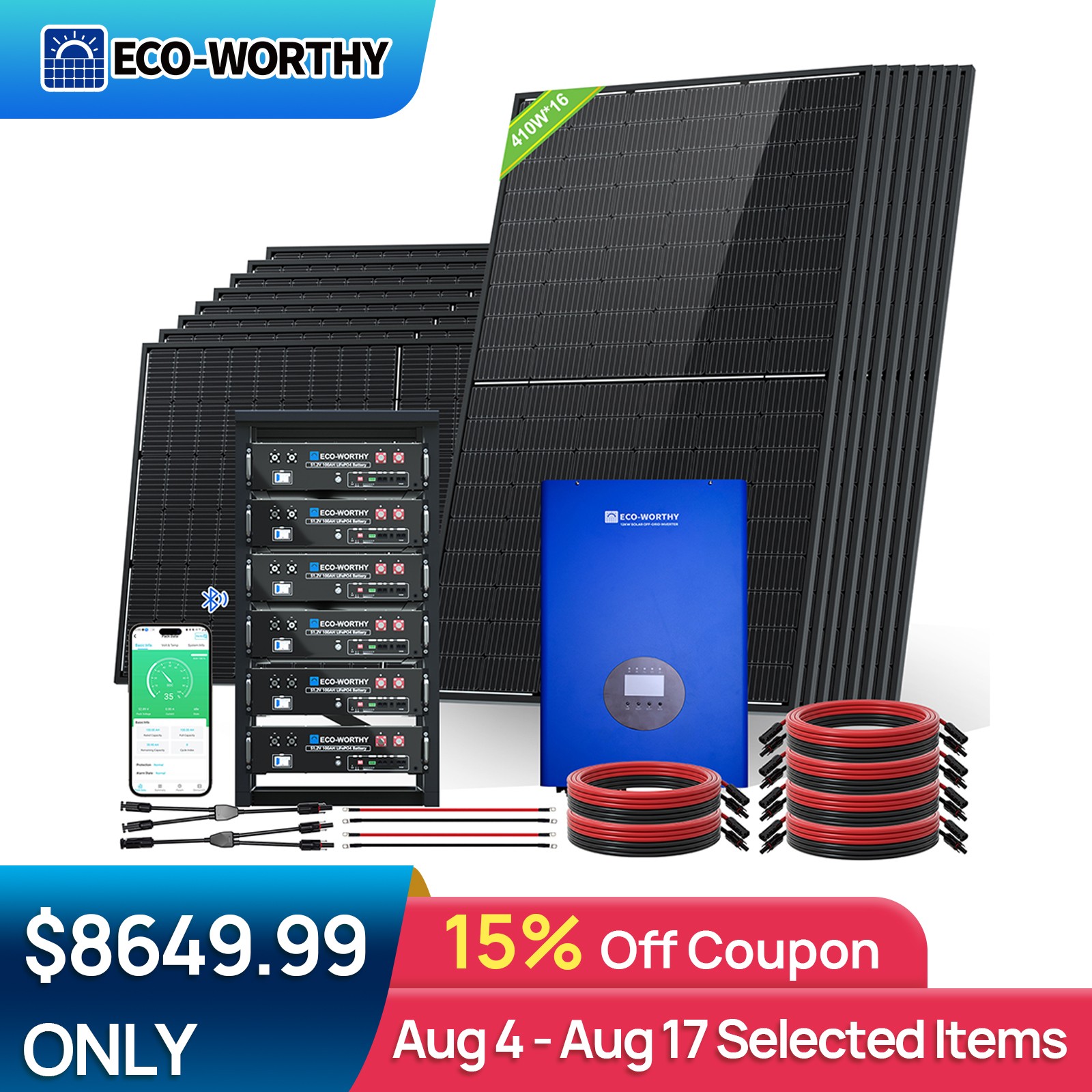 6560W Solar Panel +12KW 48Vdc-120V/240Vac Inverter + 30kWh Lithium Battery (V3)