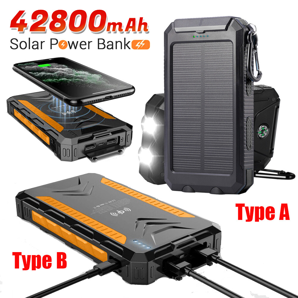 2025 New 42800mAh Solar Charger Power Bank Portable PD 15W QC 3.0 Fast Wireless