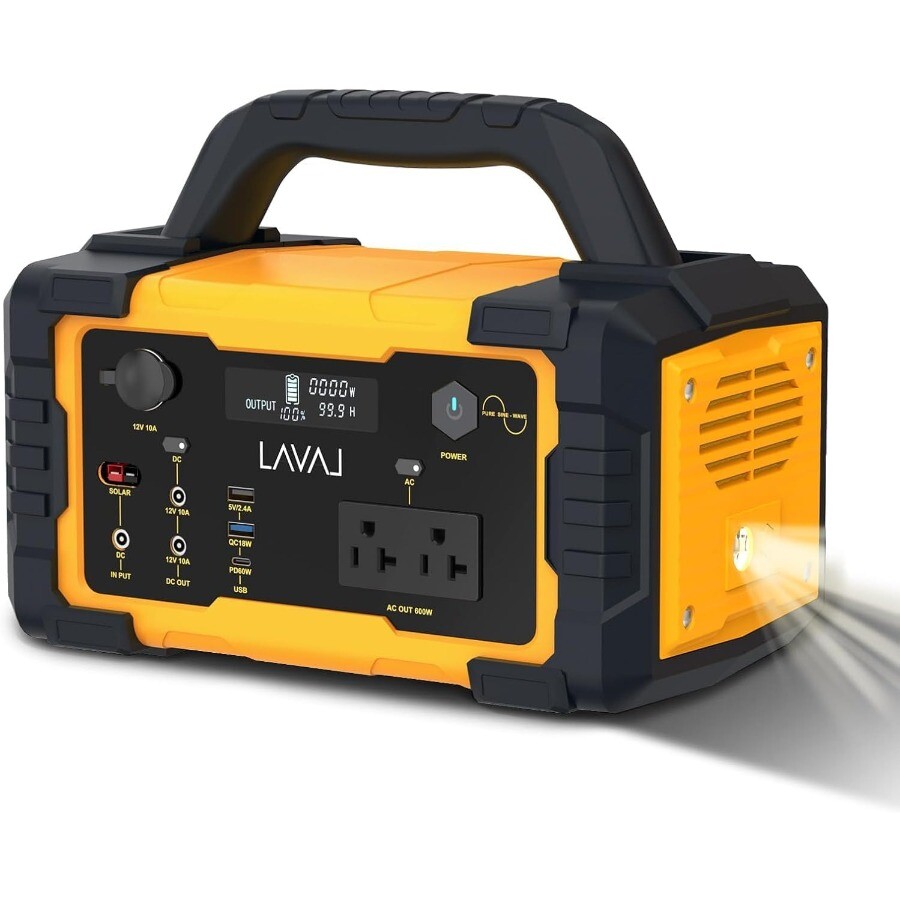 Portable Power Station 600W, 647Wh Backup Lithium Battery, 120V/600W AC Outlet