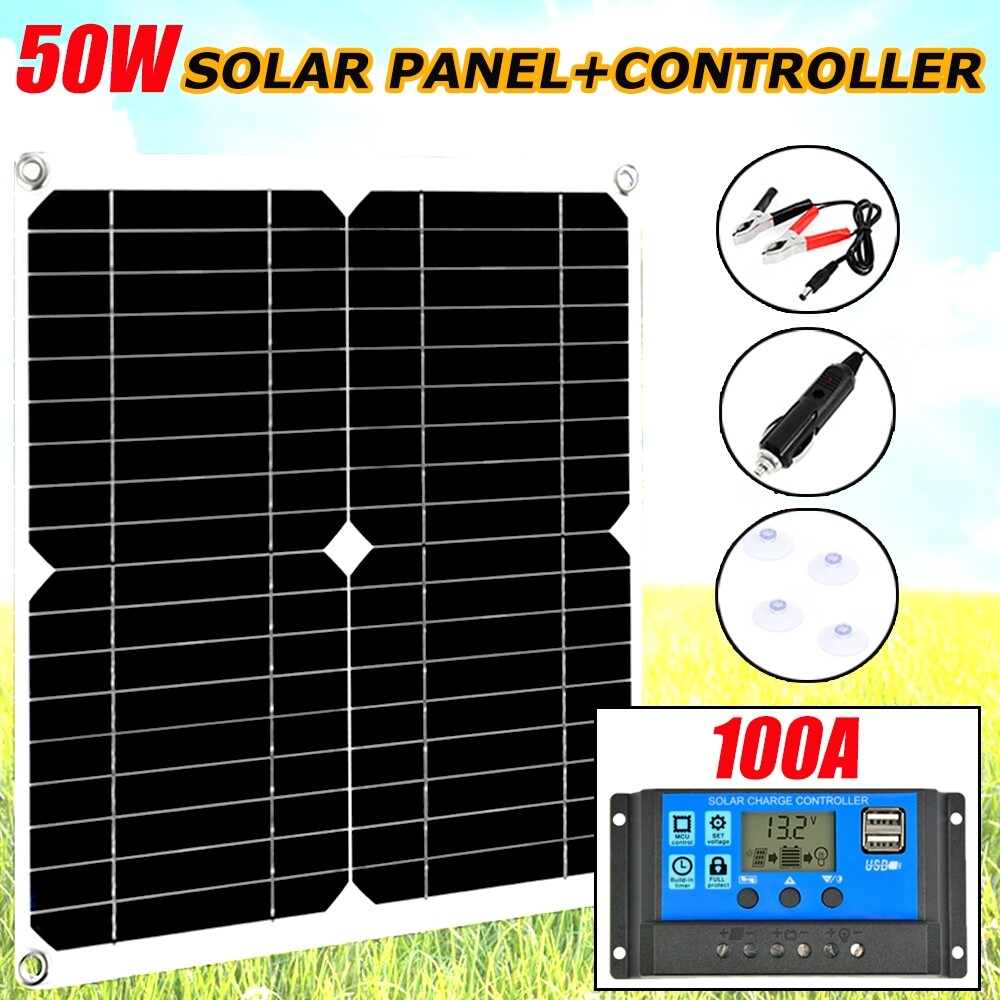 50 Watts Solar Panel Kit 100A 12V Battery Charger with Controller Caravan Boat