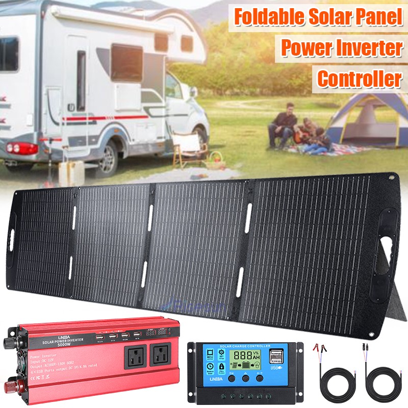 Foldable 200W 100W Monocrystalline Solar Panel (w/ Inverter) RV Boat Camper Home
