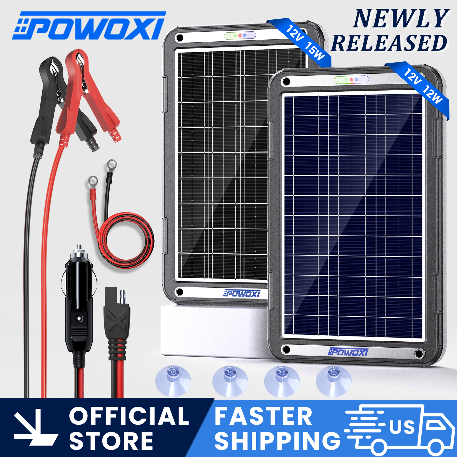 POWOXI Upgraded MPPT 12W/15W 12V Solar Battery Trickle Charger & Maintainer-NEW