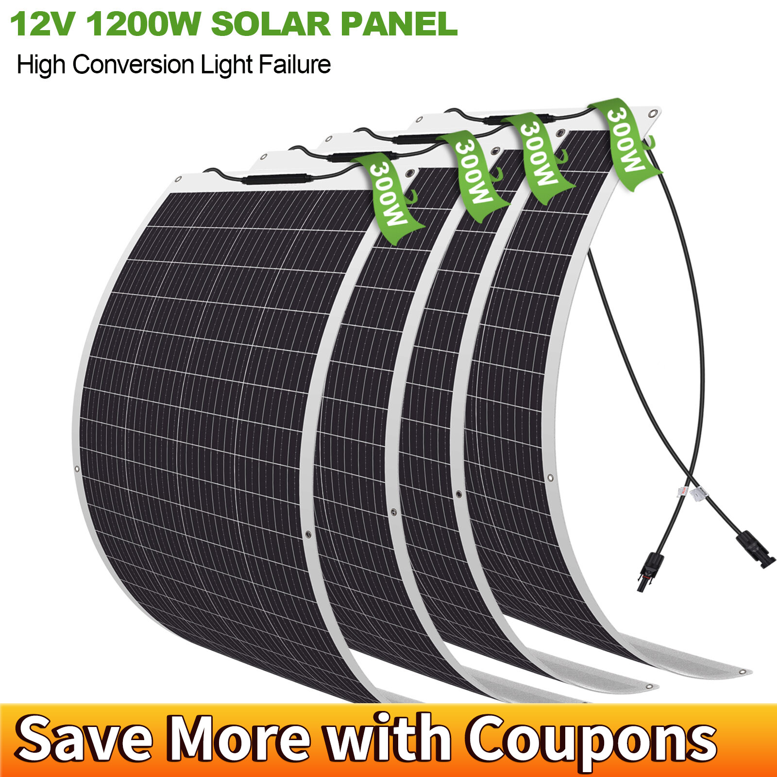 300W 900W Flexible Solar Panel Mono 12V Home RV Boat Camping Power Battery Charg