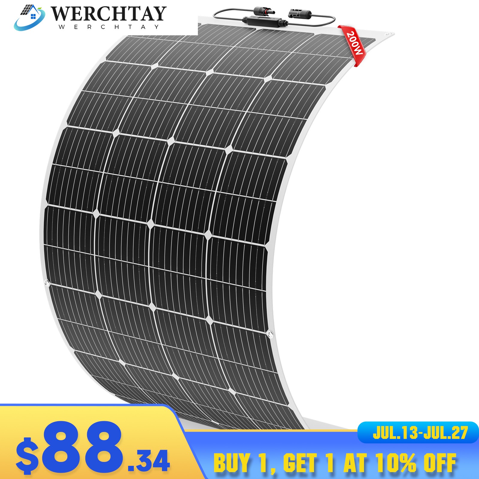 200W Flexible Mono Solar Panel 12V Power Portable Camping Home RV Battery Charge