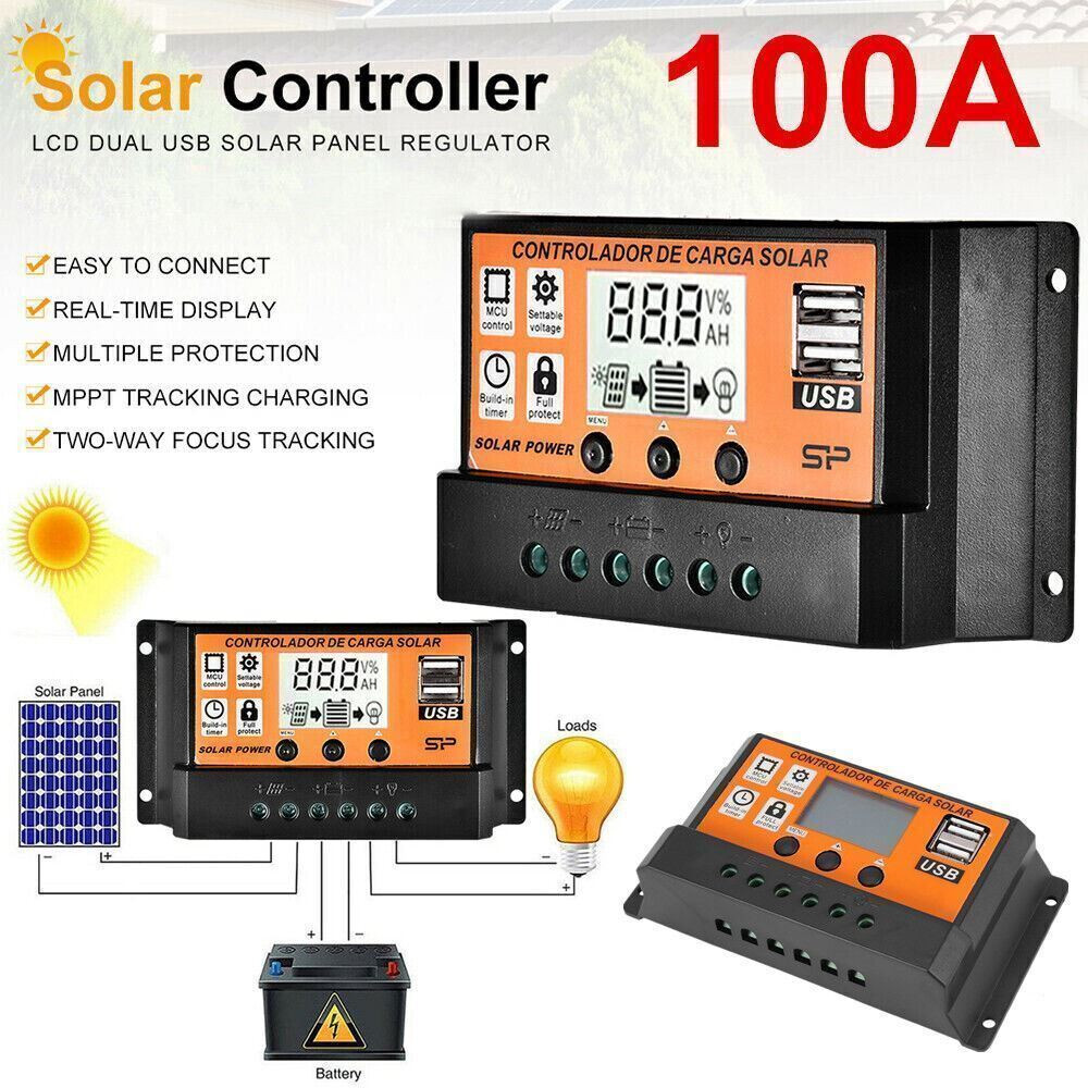 100A 12/24V MPPT Solar Panel Kit Regulator Charge Controller Auto Focus Tracking