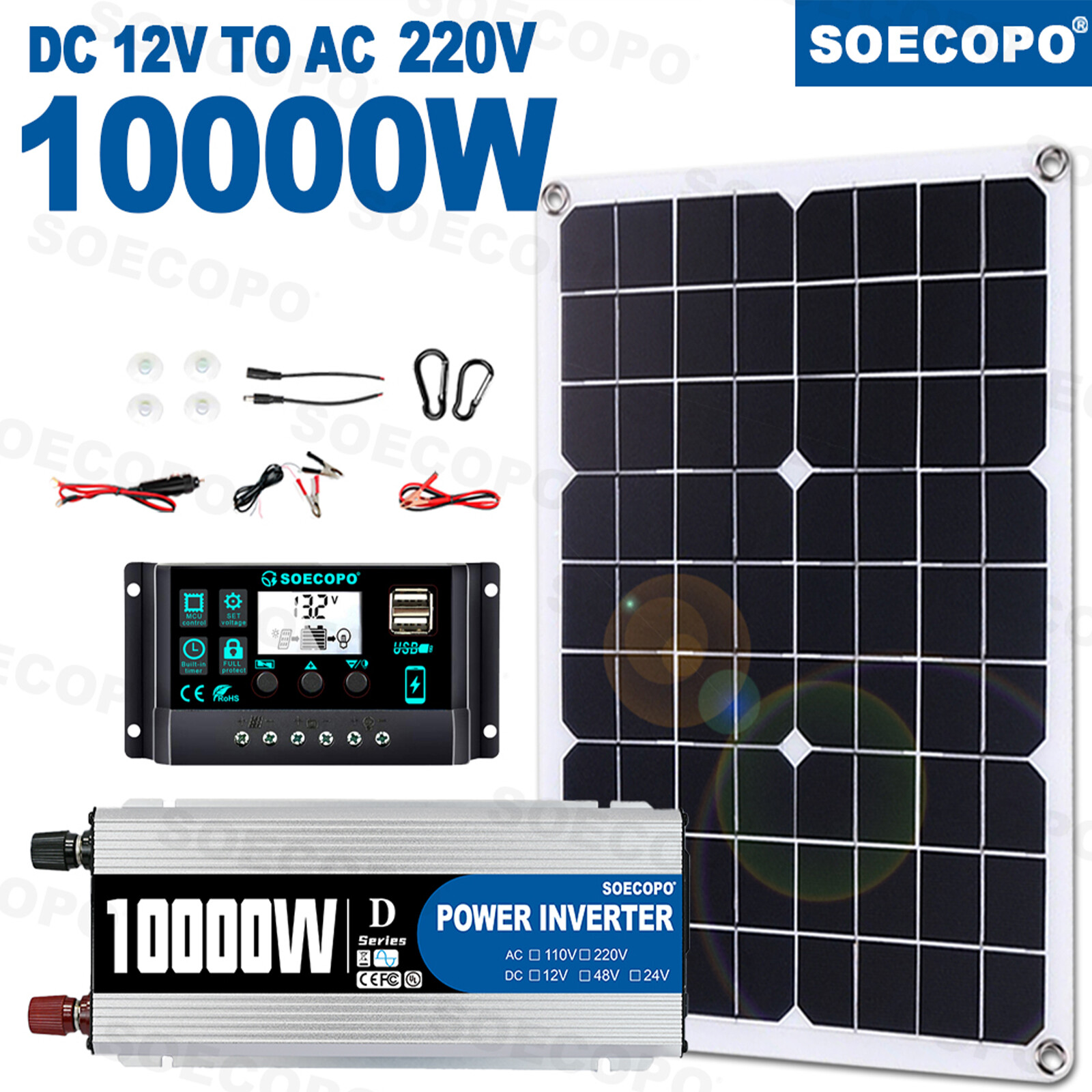10000W Solar System DC12V to 220V Off-Grid Inverter System 100A Controller 500W