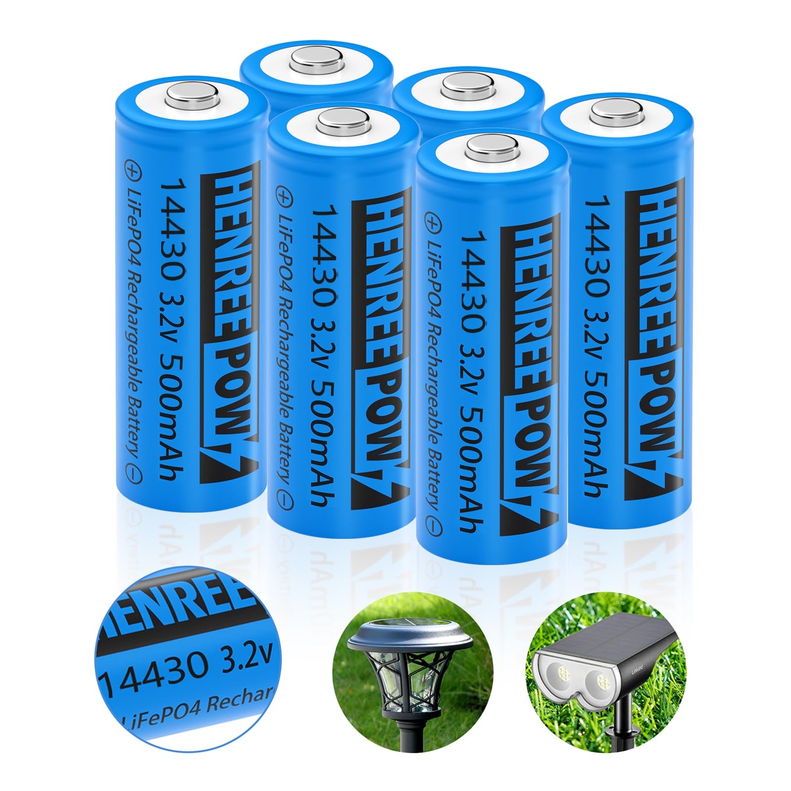LiFePo4 Battery 14430, 3.2v Rechargeable Solar Batteries, 500mAh LiFePo4 Batt…
