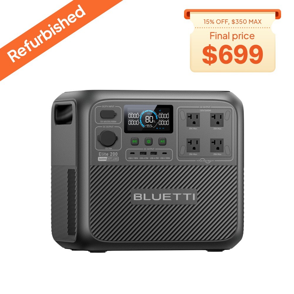 BLUETTI Elite 200 V2 2600W 2073Wh Portable Power Station Solar Generator Backup