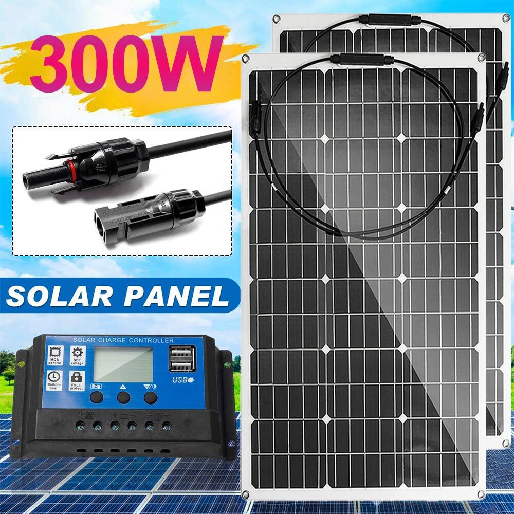 300W 12V Mocrystalline Solar Panel Off Grid RV Home Cabin Roof