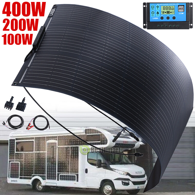 Flexible Ultra Thin 200W 400W Solar Panel w/ Controller for RV Camper Boat Home